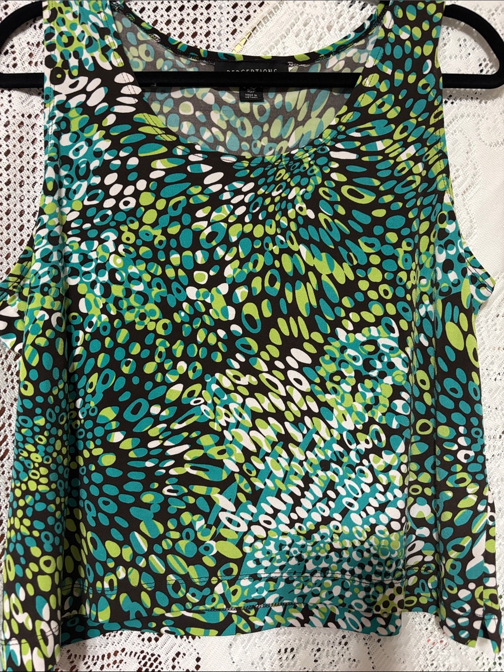 Perceptions Black, Teal & Lime Abstract Sleeveless Tank